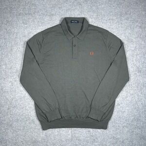 Fred Perry Long Sleeve Polo Shirt Mens XL Green Wool knit collared preppy luxury